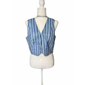 CHARLIE HOLIDAY Blue + White Stripe Vest Waistcoat Sz L - NEW-a7